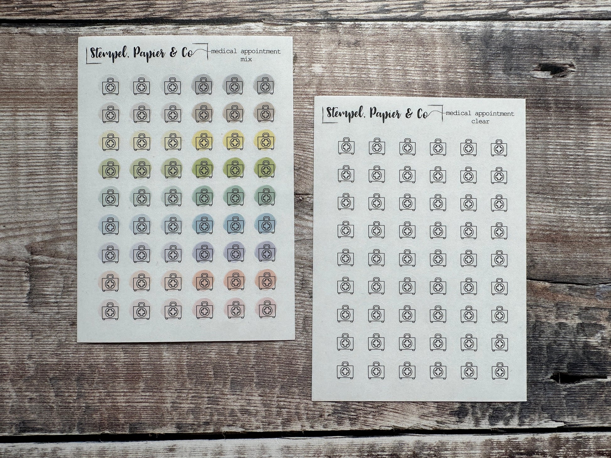 Stickerbogen Medizinkoffer mit einzeln ablösbaren kreisrunden Stickern transparent matt für Bullet Journal, Planer und Kalender