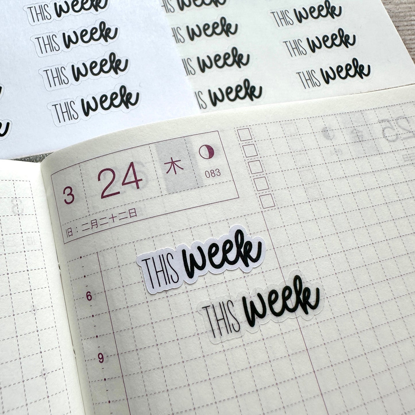 Stickerbogen "this week" , diese Woche englisch, einzeln ablösbare Sticker für die Wochenplanung im Bullet Journal, Kalender oderPlaner