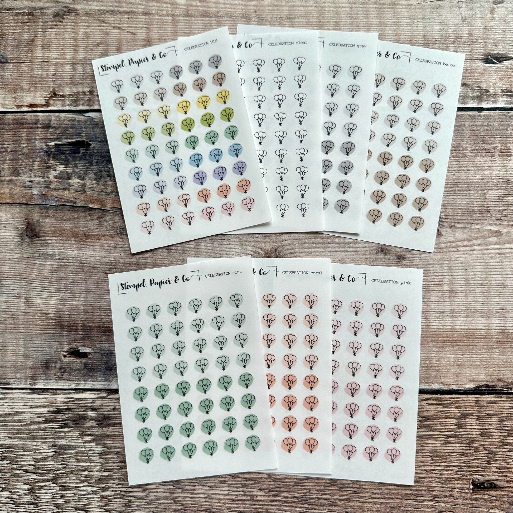 Stickerbogen Luftballons für Feier, Geburtstag oä., kreisrunde Sticker in transparent matt für Bullet Journal, Planer und Kalender