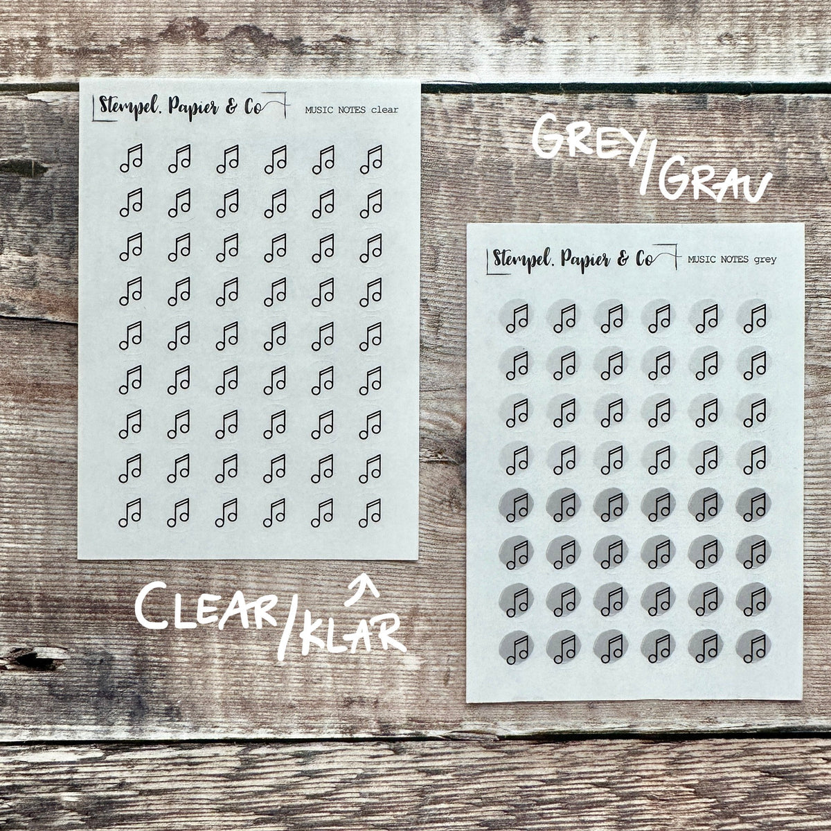 Stickerbogen Musik Noten, einzeln ablösbare kreisrunde Sticker in transparent matt für Bullet Journal, Planer und Kalender