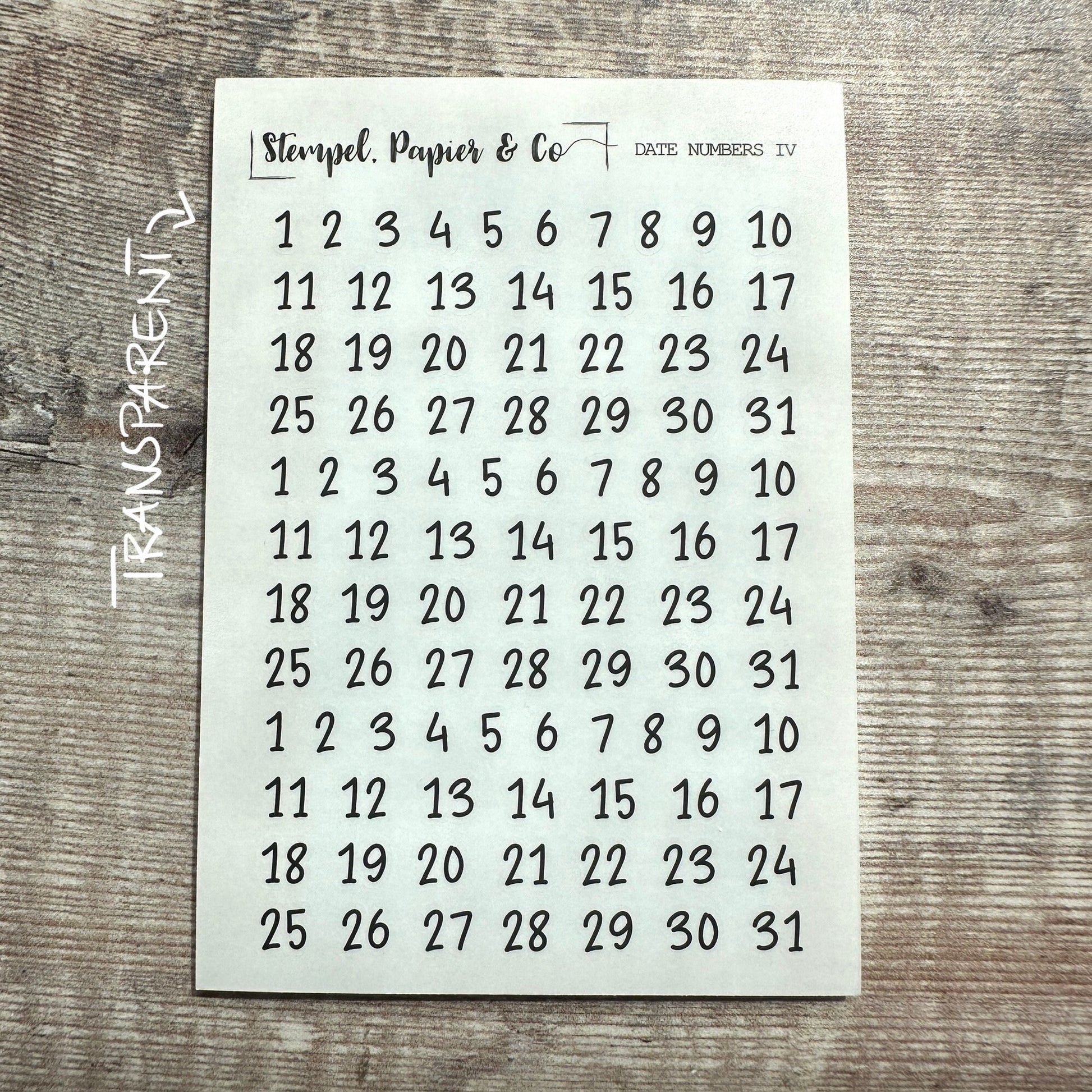 Stickerbogen Datumszahlen, einzeln ablösbare Sticker mit Zahlen für das Tagesdatum für Bullet Journal, Planer oder Kalender, Schriftart 4