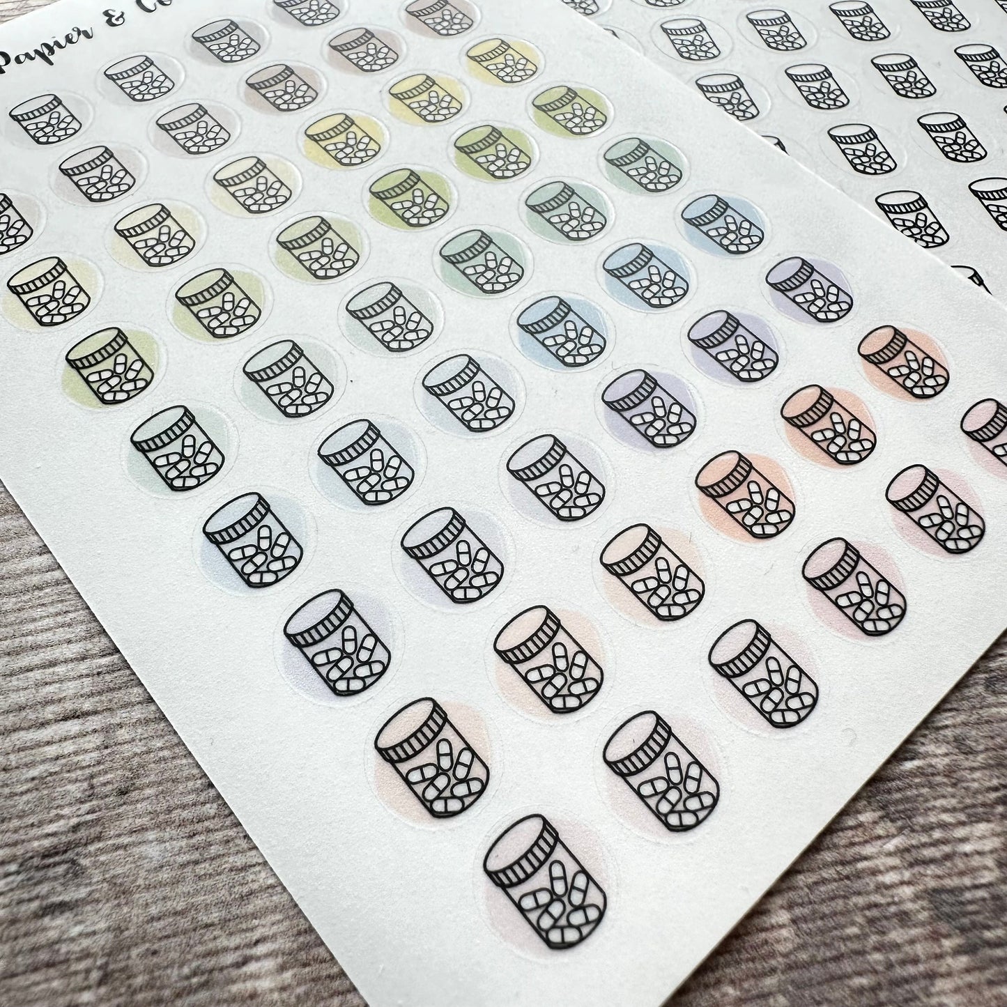 Stickerbogen Medikamente, Tabletten, einzeln ablösbare kreisrunde Sticker transparent matt | Sticker für Bullet Journal, Planer und Kalender