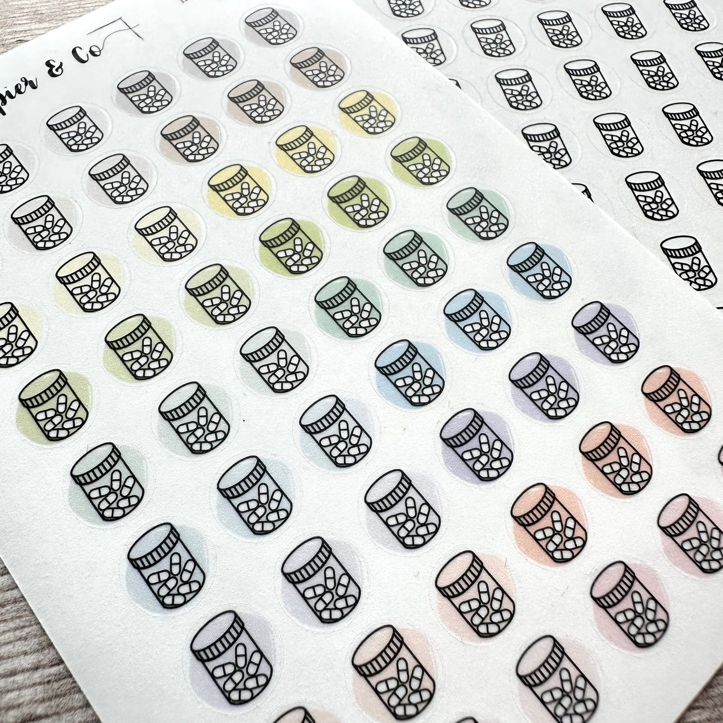 Stickerbogen Medikamente, Tabletten, einzeln ablösbare kreisrunde Sticker transparent matt | Sticker für Bullet Journal, Planer und Kalender