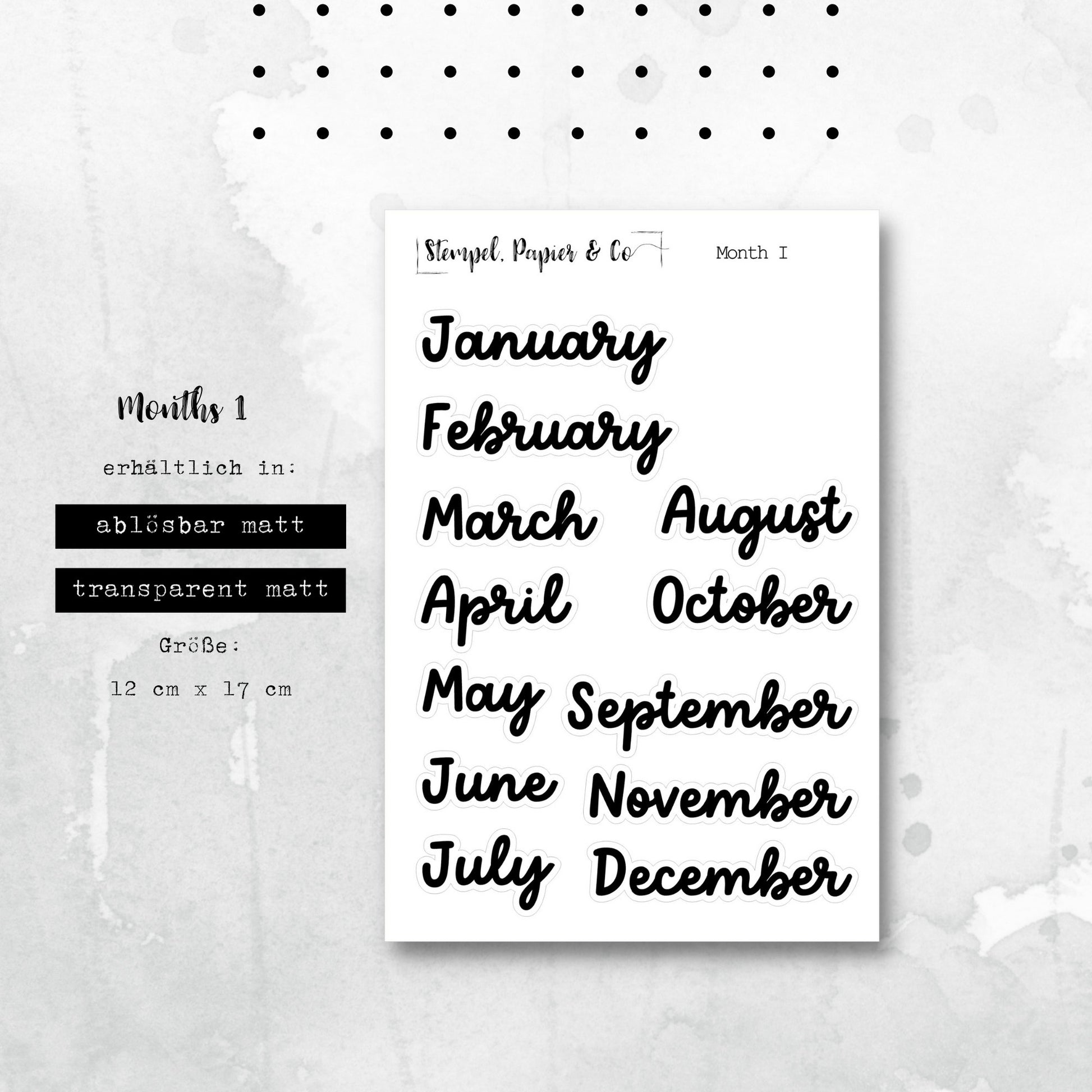 Stickerbogen Monate Januar bis Dezember in englisch | Sticker für Bullet Journal und Planer