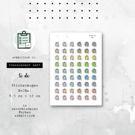 Stickerbogen "zu erledigen" to do, Klemmbrett, Liste | kreisrunde Sticker transparent matt | Sticker für Bullet Journal, Planer und Kalender