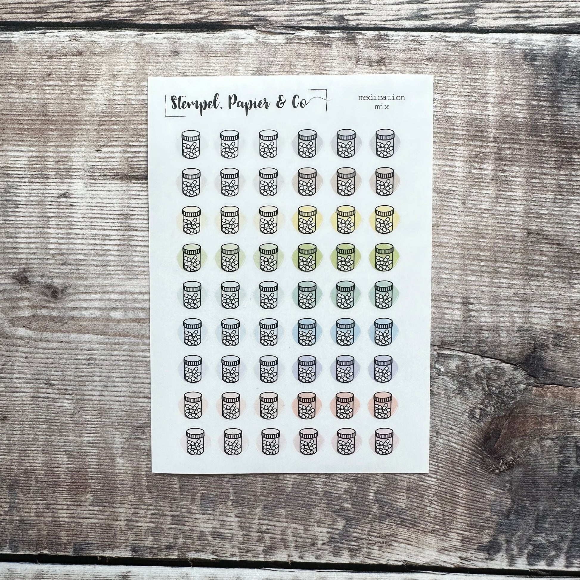 Stickerbogen Medikamente, Tabletten, einzeln ablösbare kreisrunde Sticker transparent matt | Sticker für Bullet Journal, Planer und Kalender