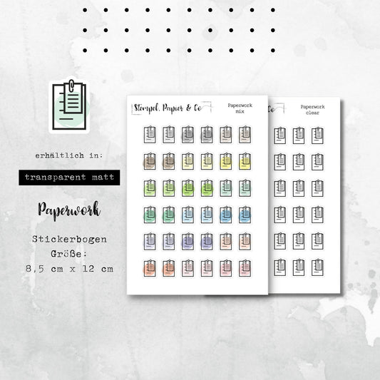 Stickerbogen Papierkram, Zettelwirtschaft, Papiere, einzeln ablösbare Sticker in ransparent matt für Bullet Journal, Planer und Kalender