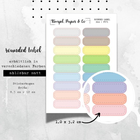 Stickerbogen mit Label, Boxen mit abgerundeten Ecken, einzeln ablösbare Sticker für Bullet Journal, Planer und Kalender