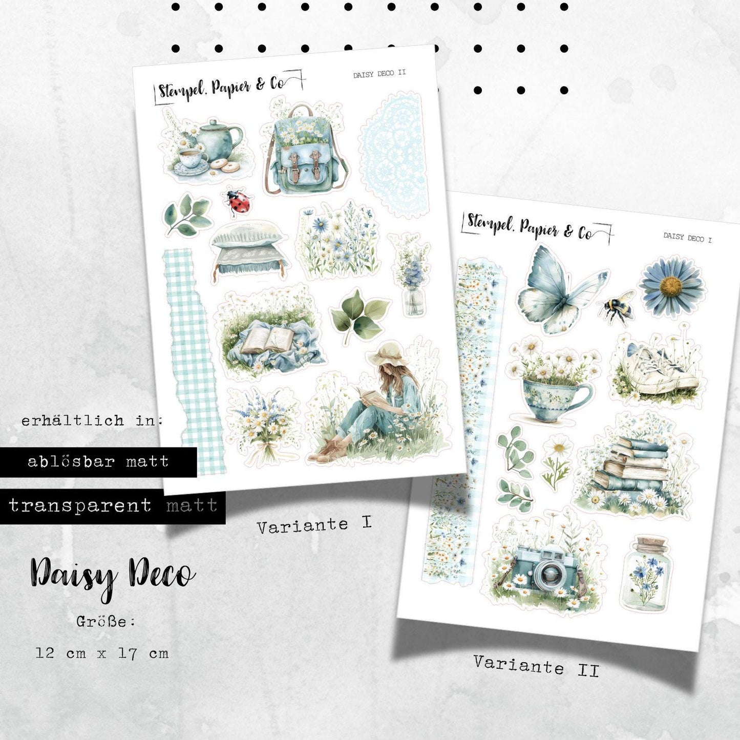 Stickerbogen Gänseblümchen in zwei verschiedenen Designs, einzeln ablösbare Sticker mit Blumenmotiv für Bullet Journal, Planer und Kalender
