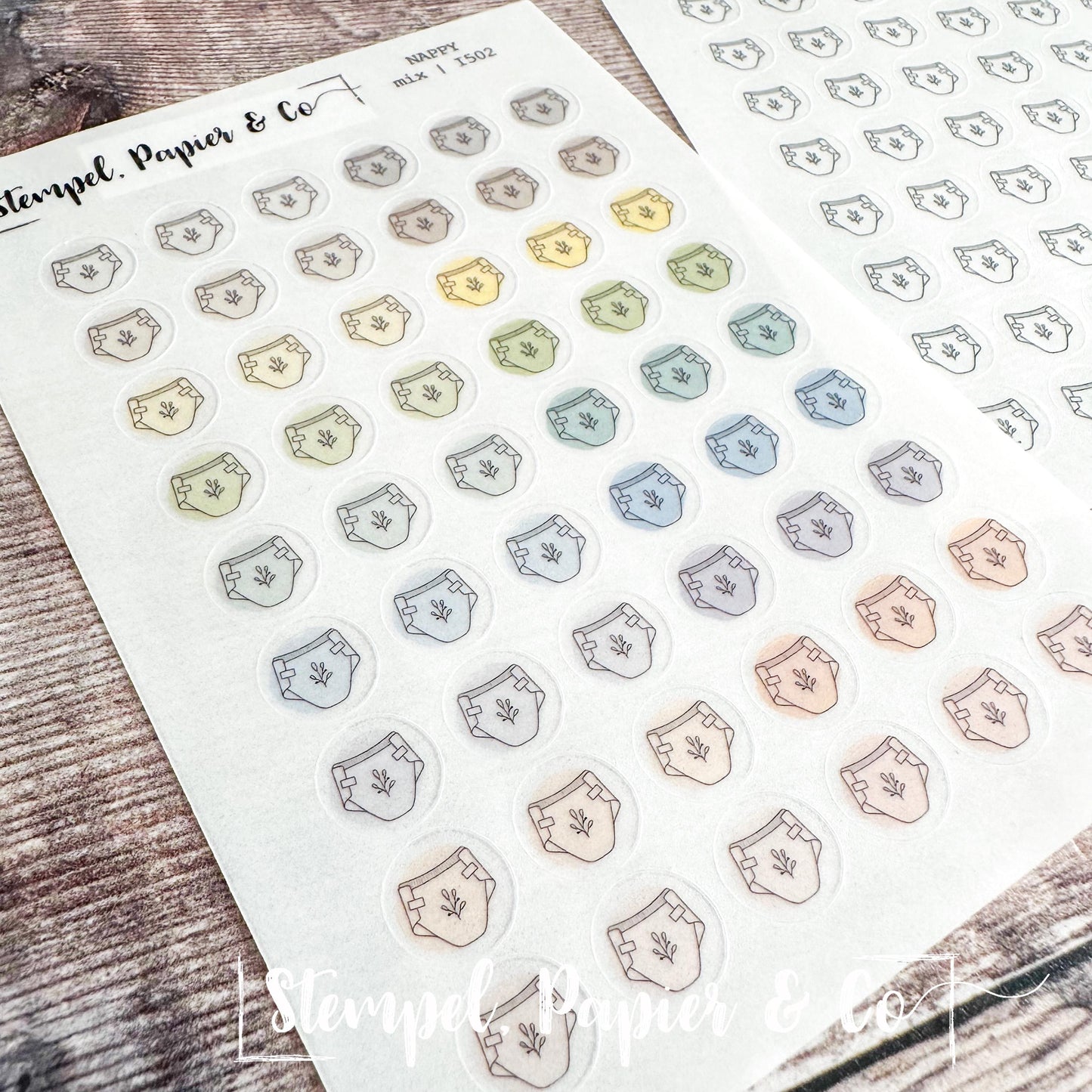 Stickerbogen Windel, Babywindel, kreisrunde Symbol Sticker in transparent matt für Bullet Journal, Planer und Kalender