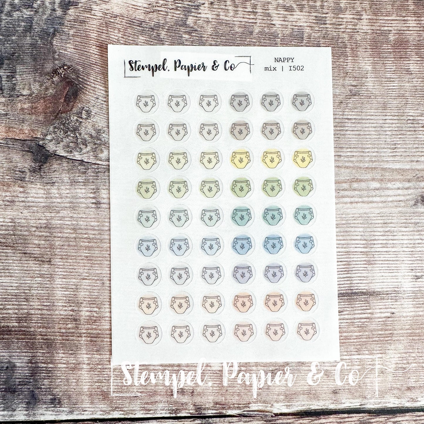 Stickerbogen Windel, Babywindel, kreisrunde Symbol Sticker in transparent matt für Bullet Journal, Planer und Kalender