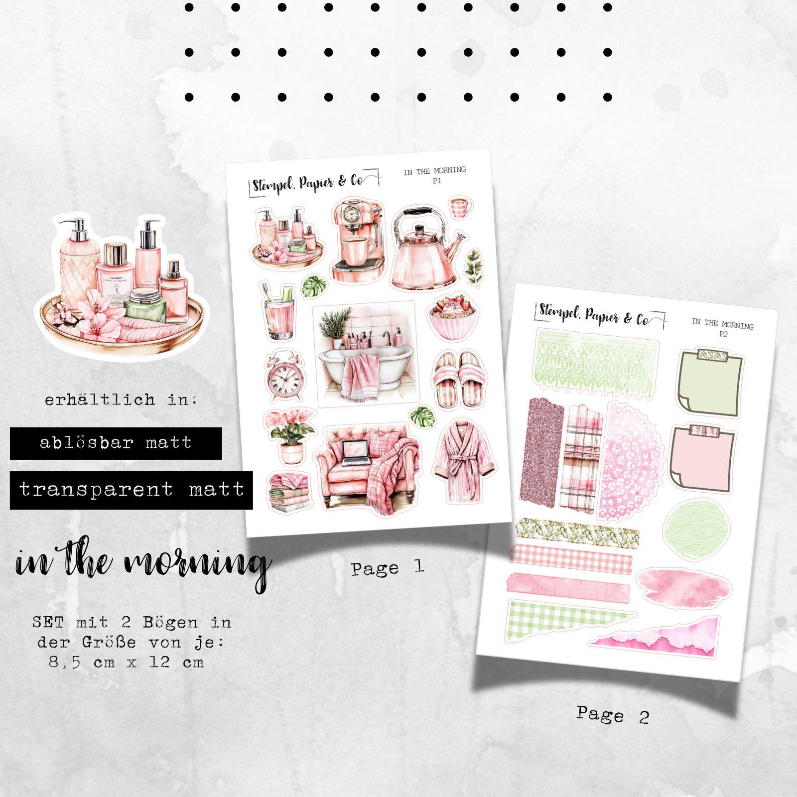 Stickerset mit 2 kleinen Bögen – Dekorationsaufkleber für die Morgenroutine – Perfekt für Planer, Kalender und Bullet Journals