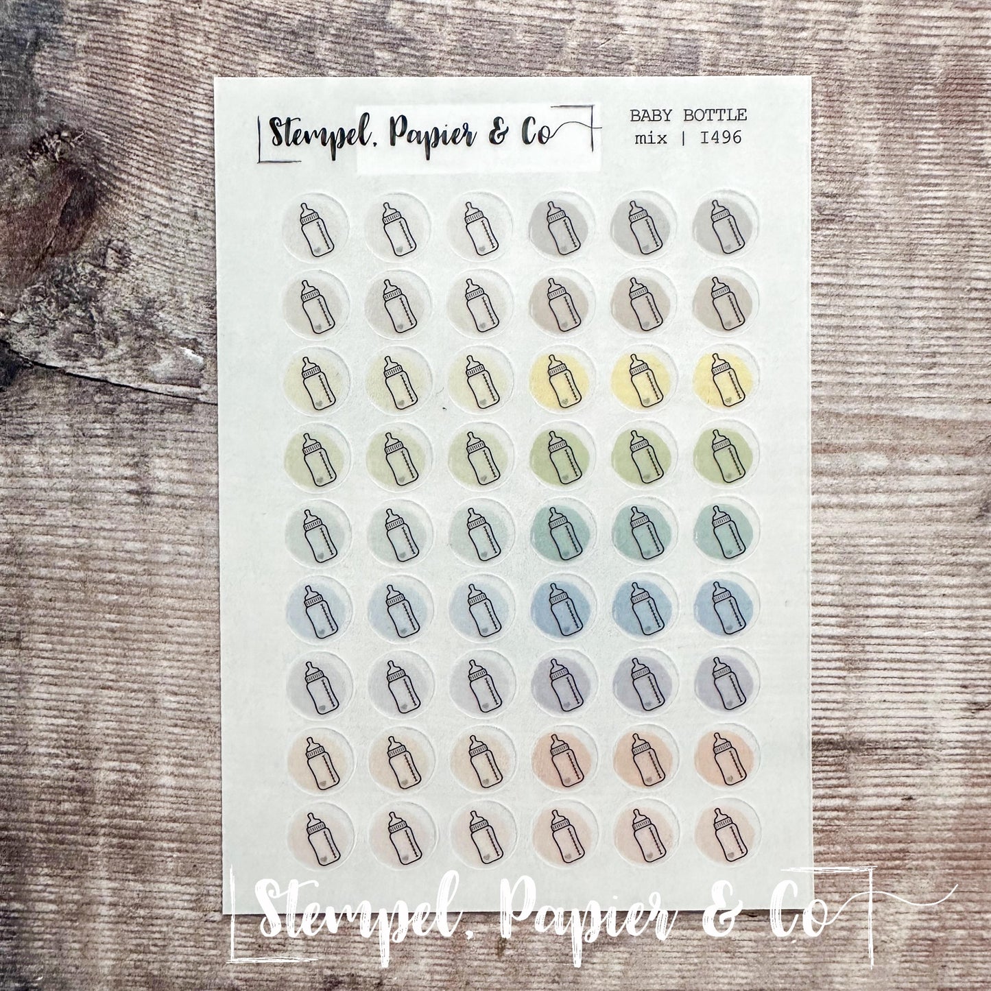 Stickerbogen Babyflasche, kreisrunde Symbol Sticker in transparent matt für Bullet Journal, Planer und Kalender