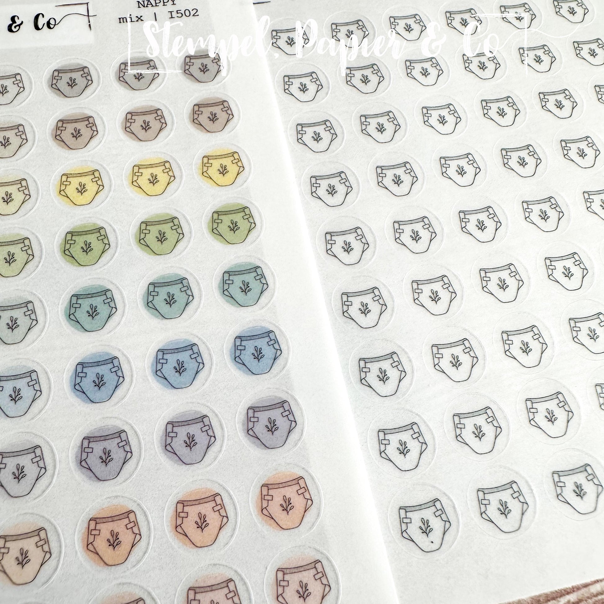Stickerbogen Windel, Babywindel, kreisrunde Symbol Sticker in transparent matt für Bullet Journal, Planer und Kalender