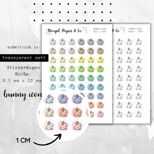 Stickerbogen Kaninchen, Hase, kreisrunde Symbol Sticker in transparent matt für Bullet Journal, Planer und Kalender
