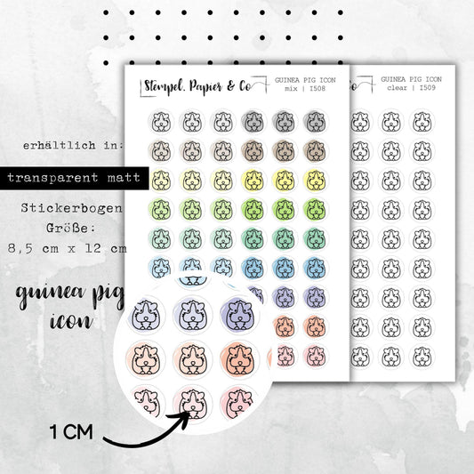 Stickerbogen Meerschwein, kreisrunde Symbol Sticker in transparent matt für Bullet Journal, Planer und Kalender