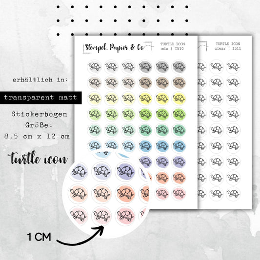 Stickerbogen Schildkröte, kreisrunde Symbol Sticker in transparent matt für Bullet Journal, Planer und Kalender