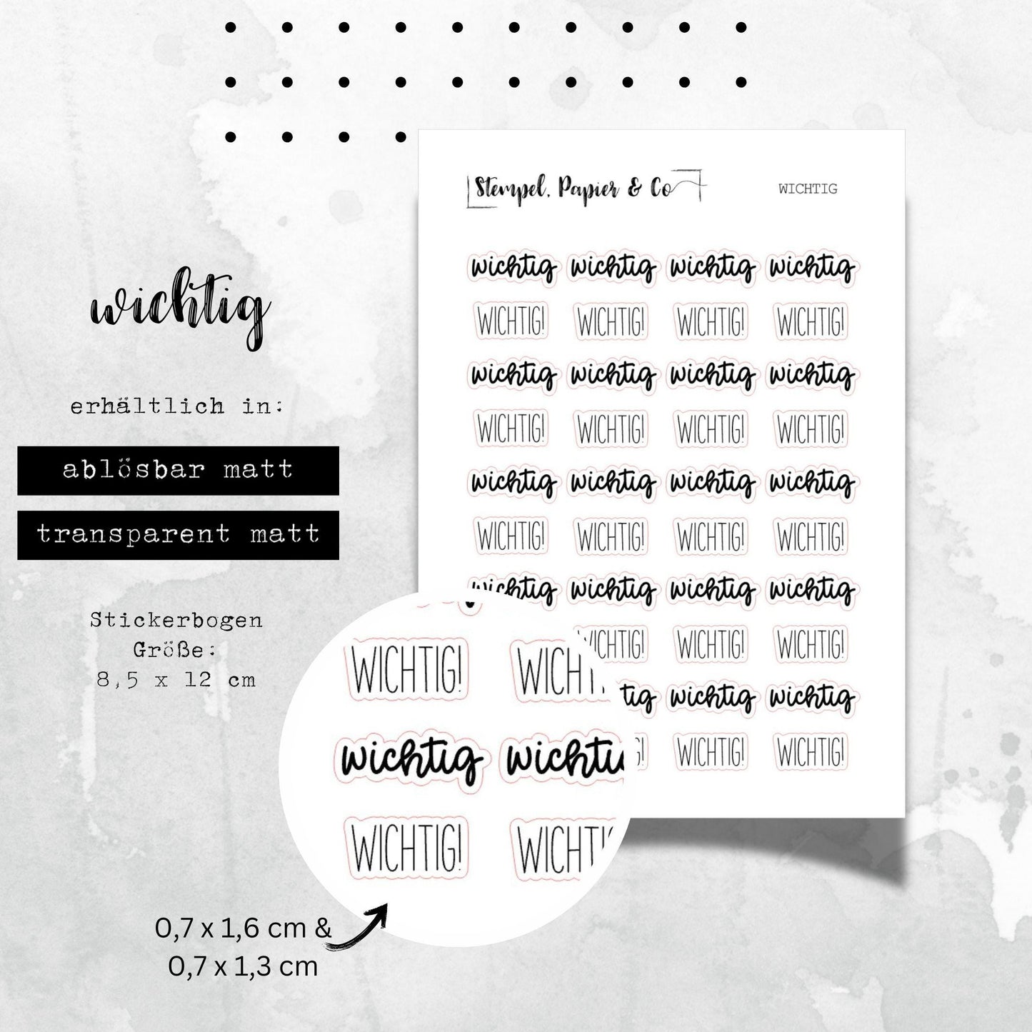 Stickerbogen "wichtig", kleine Schriftzug Sticker für Bullet Journal, Planer und Kalender