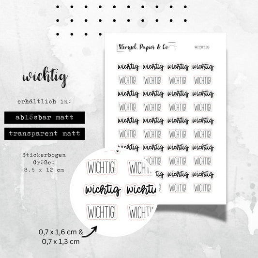 Stickerbogen "wichtig", kleine Schriftzug Sticker für Bullet Journal, Planer und Kalender