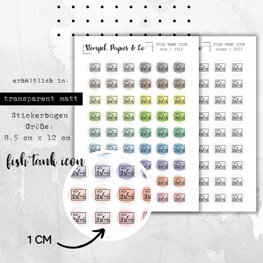 Stickerbogen Aquarium, kreisrunde Symbol Sticker in transparent matt für Bullet Journal, Planer und Kalender
