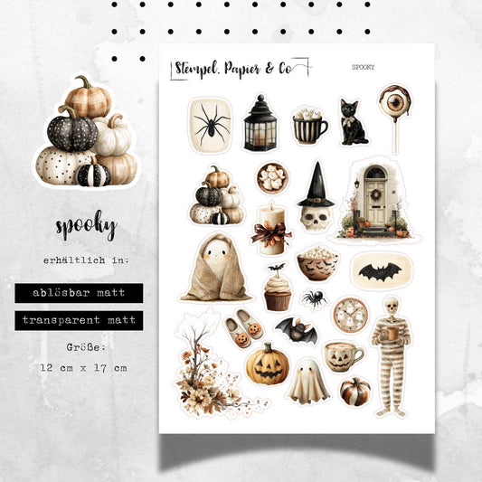 Stickerbogen mit Motiven für Halloween, einzeln ablösbare Sticker in zwei Papiervarianten, für Bullet Journal, Planer und Kalender