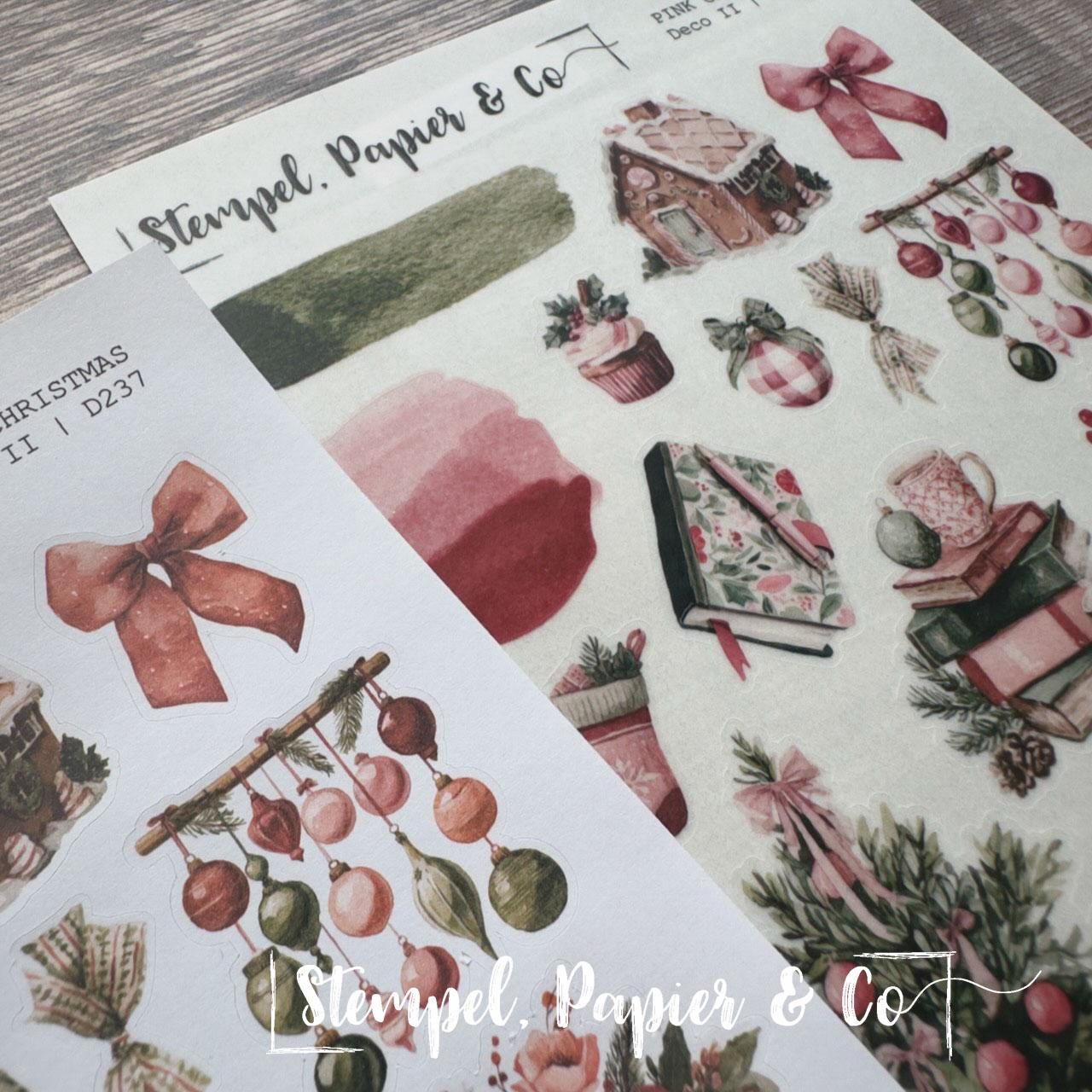 Stickerbogen Journaling Weihnachtsmotive in Pink und Grün, in zwei Varianten und als Set für Planer, Kalender und Bullet Journal