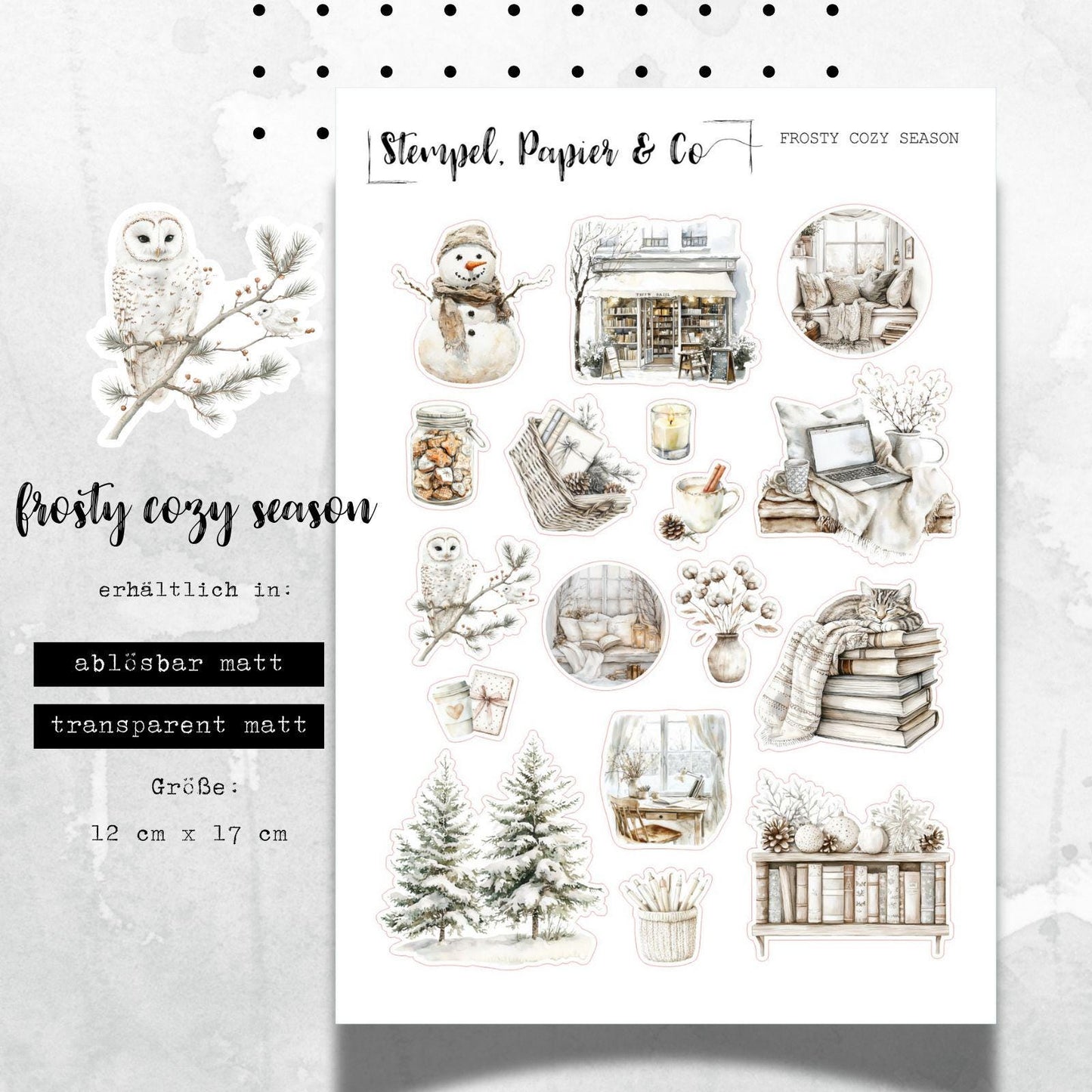 Stickerbogen mit frostigen, gemütlichen Motiven in der Winterzeit , einzeln ablösbare Sticker für Bullet Journal, Planer, Kalender