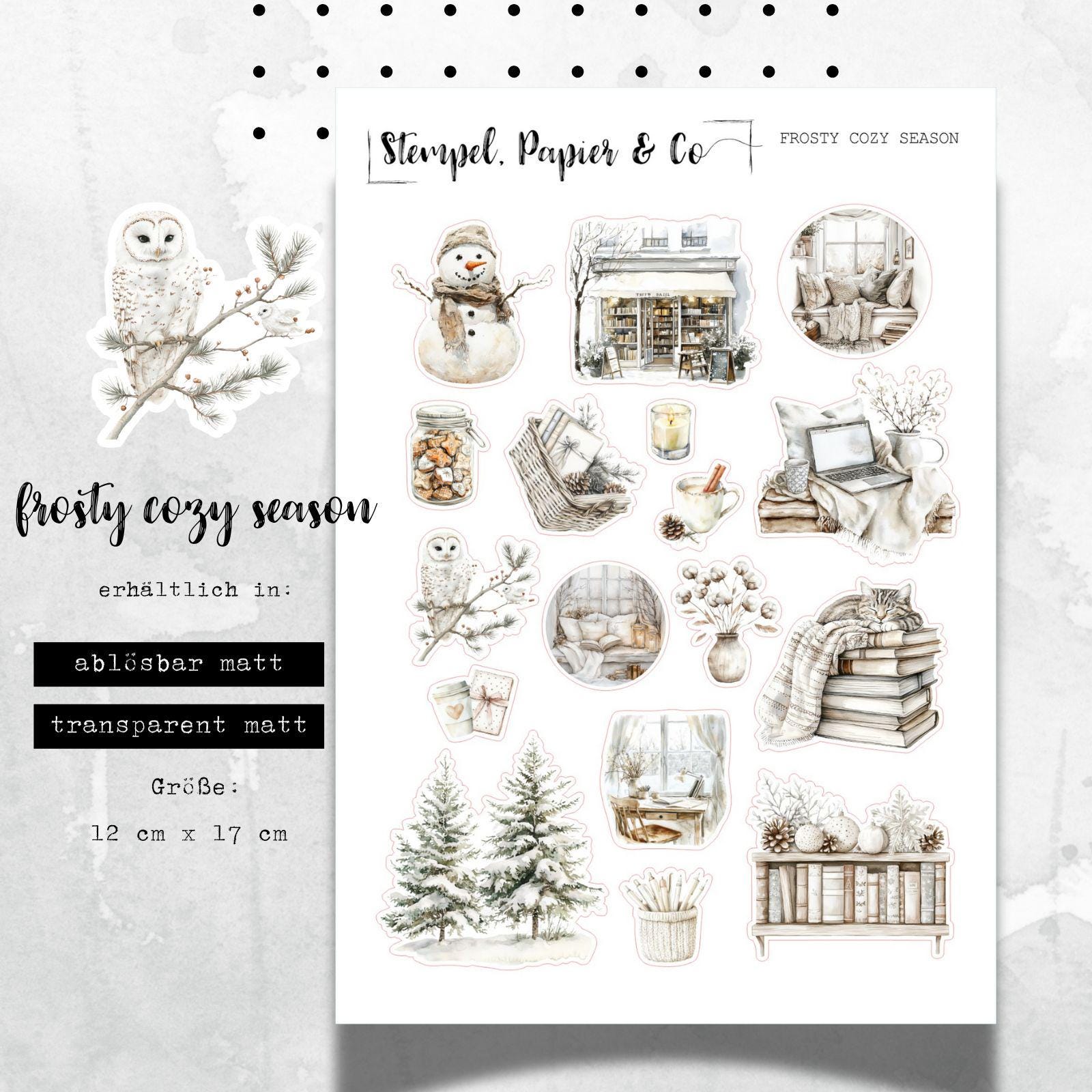 Stickerbogen mit frostigen, gemütlichen Motiven in der Winterzeit , einzeln ablösbare Sticker für Bullet Journal, Planer, Kalender