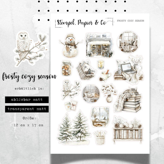 Stickerbogen mit frostigen, gemütlichen Motiven in der Winterzeit , einzeln ablösbare Sticker für Bullet Journal, Planer, Kalender