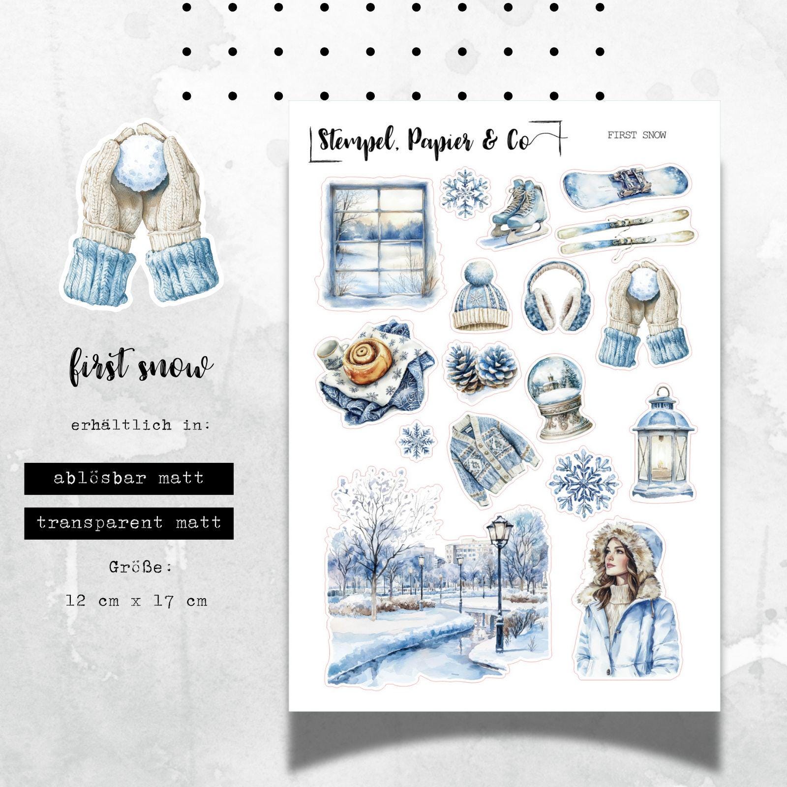 Stickerbogen mit Schnee und Winter Motiven zur Winterzeit , einzeln ablösbare Sticker für Bullet Journal, Planer, Kalender