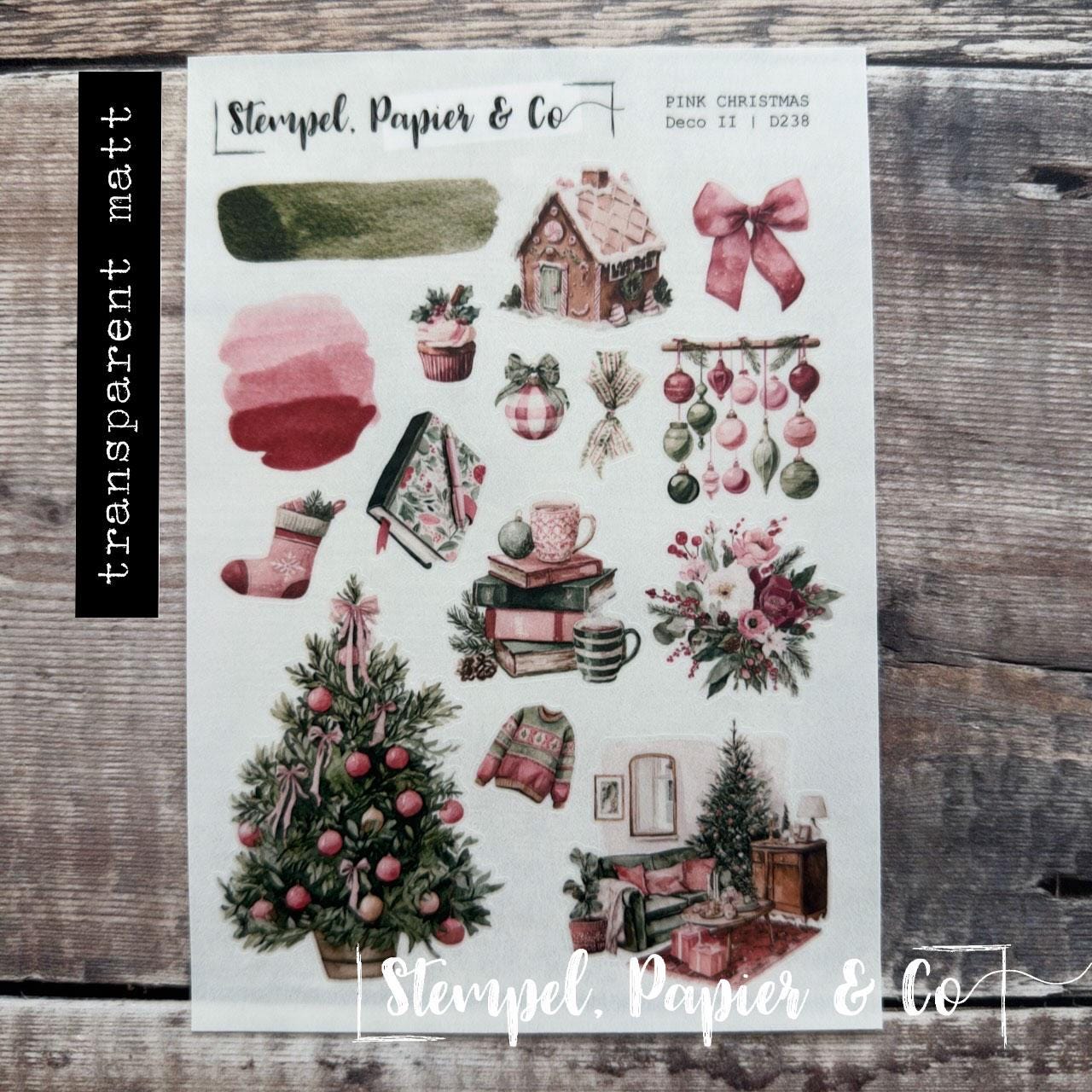 Stickerbogen Journaling Weihnachtsmotive in Pink und Grün, in zwei Varianten und als Set für Planer, Kalender und Bullet Journal