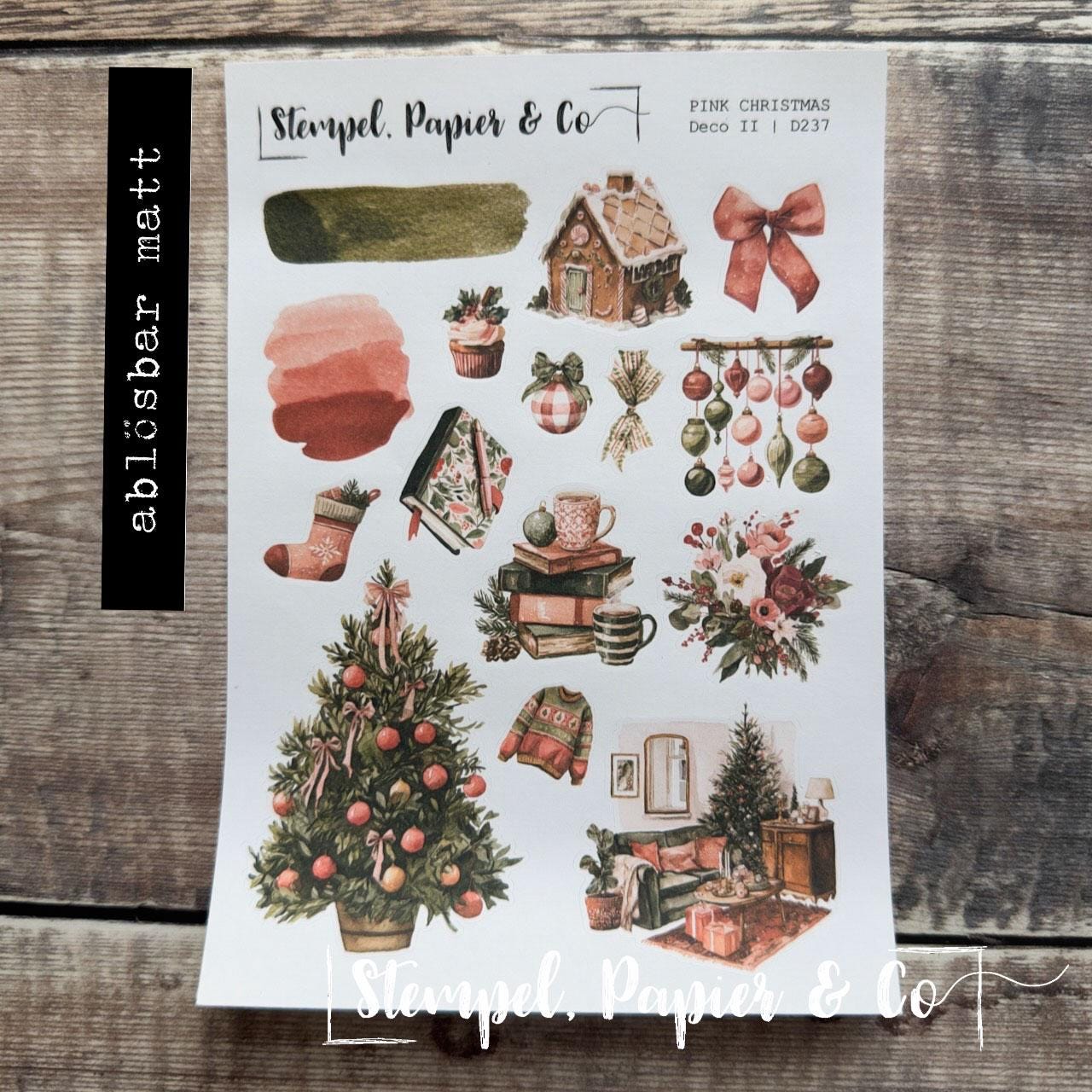 Stickerbogen Journaling Weihnachtsmotive in Pink und Grün, in zwei Varianten und als Set für Planer, Kalender und Bullet Journal