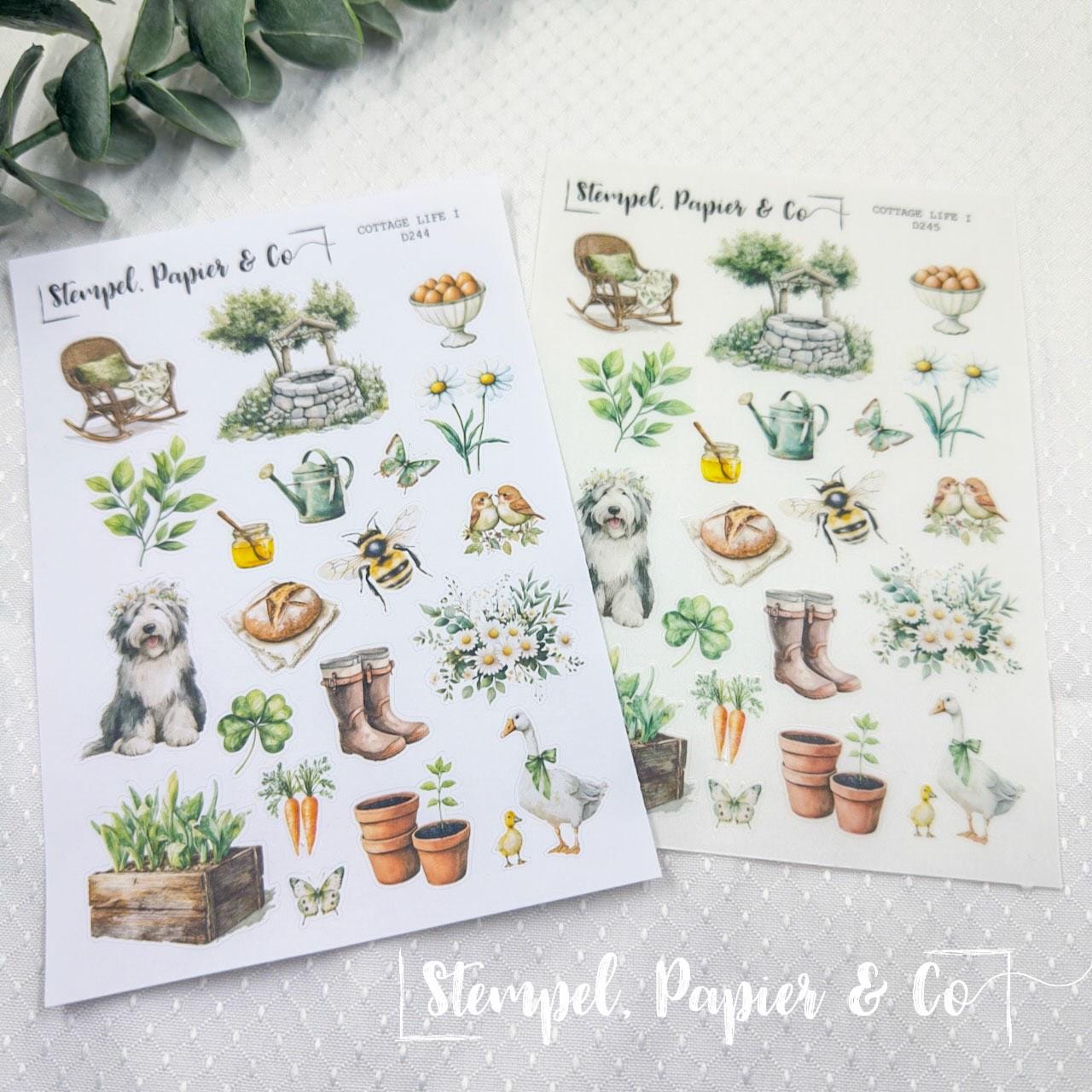 Stickerbogen Landleben, einzeln ablösbare Sticker in der Papiervariante weiß oder transparent matt für Bullet Journal, Planer, Kalender