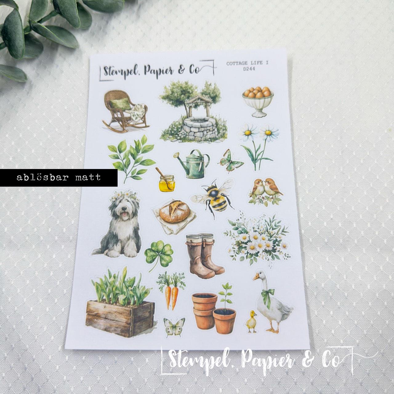 Stickerbogen Landleben, einzeln ablösbare Sticker in der Papiervariante weiß oder transparent matt für Bullet Journal, Planer, Kalender