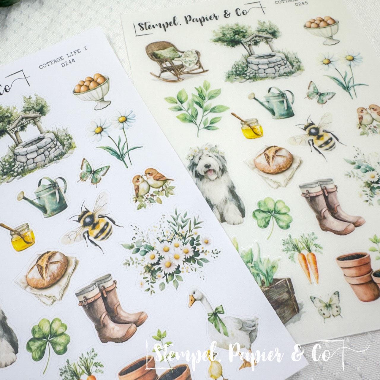 Stickerbogen Landleben, einzeln ablösbare Sticker in der Papiervariante weiß oder transparent matt für Bullet Journal, Planer, Kalender