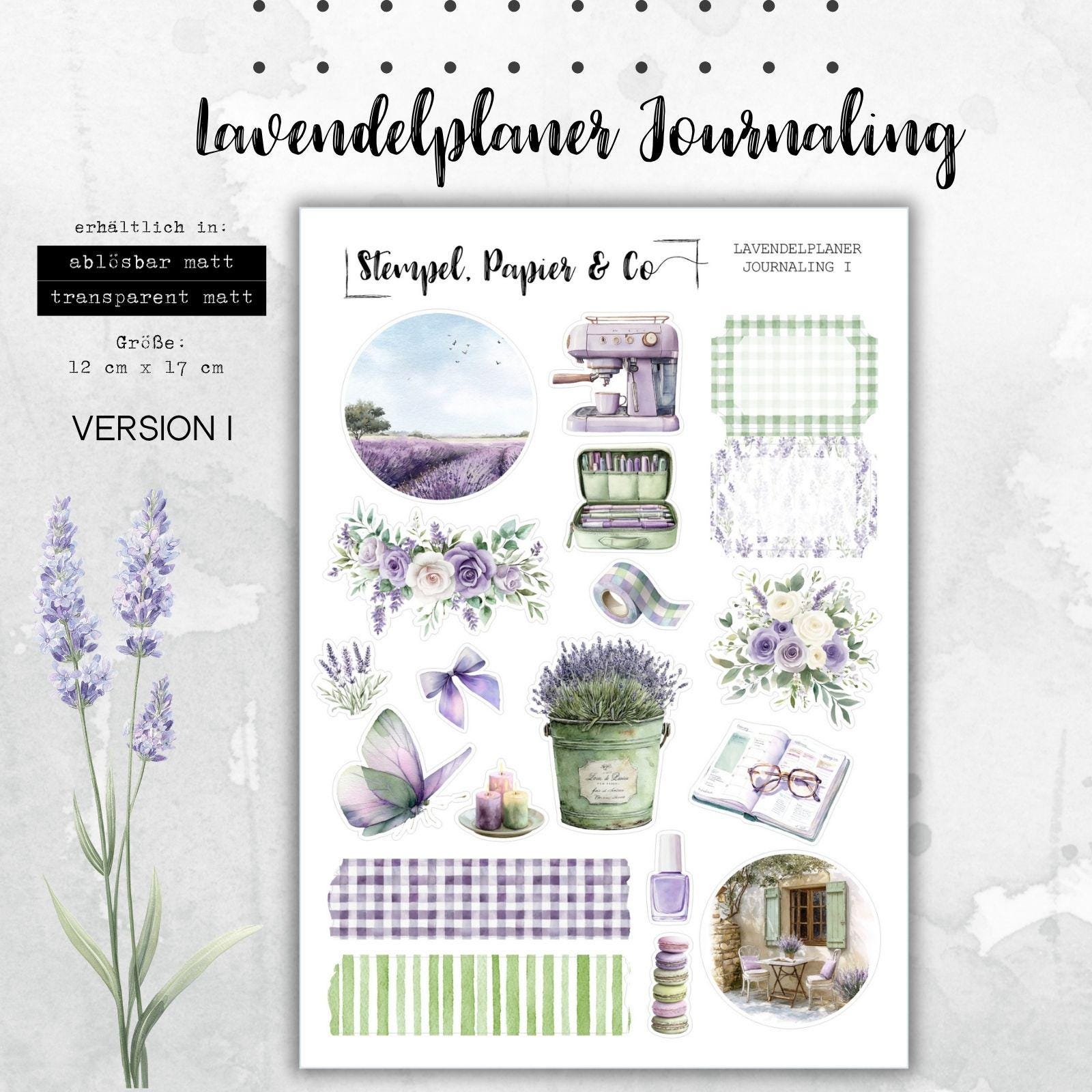 Stickerbogen Journaling Lavenderplaner für Planer, Kalender und Bullet Journal, in zwei Varianten sowie als Set