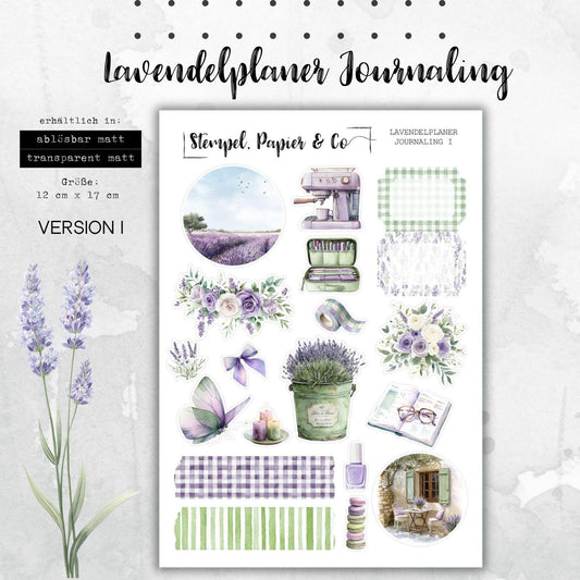 Stickerbogen Journaling Lavenderplaner für Planer, Kalender und Bullet Journal, in zwei Varianten sowie als Set
