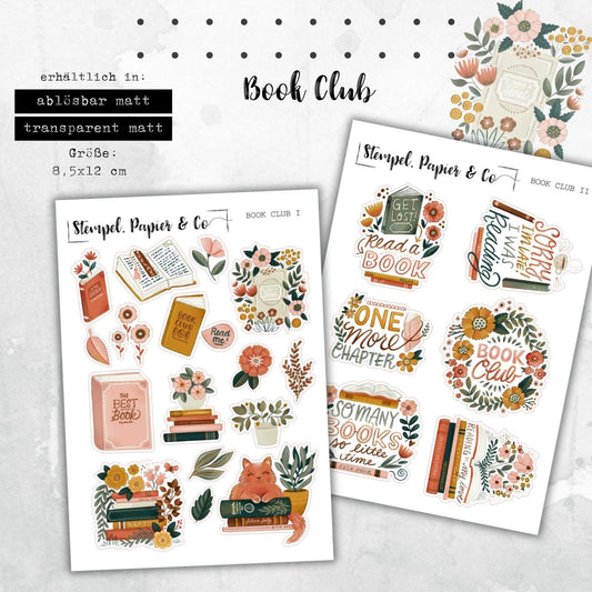 Stickerbogen mit Büchern und Blumen für Leseratten