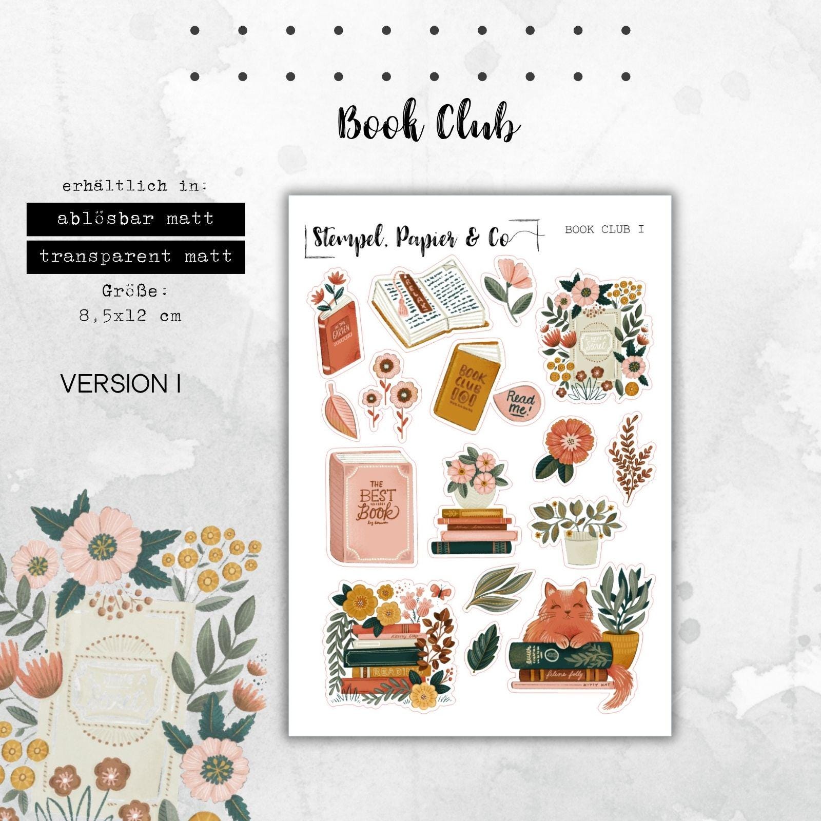Stickerbogen Buchklub, Bücherklub für Planer, Kalender und Bullet Journal, in zwei Varianten sowie als Set