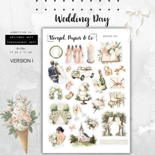 Stickerbogen Hochzeitstag für Planer, Kalender und Bullet Journal, in zwei Varianten sowie als Set in transparent mattt oder weiß matt