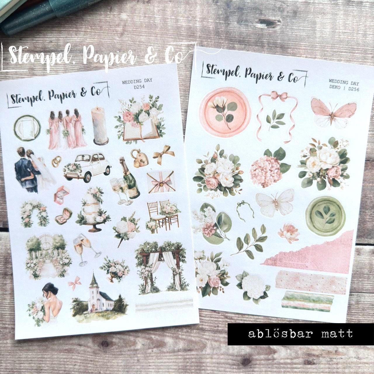 Stickerbogen Hochzeitstag für Planer, Kalender und Bullet Journal, in zwei Varianten sowie als Set in transparent mattt oder weiß matt