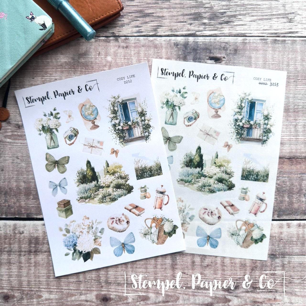 Stickerbogen gemütlicher Sommer, einzeln ablösbare Sticker in der Papiervariante weiß oder transparent matt für Planer, Kalender und mehr