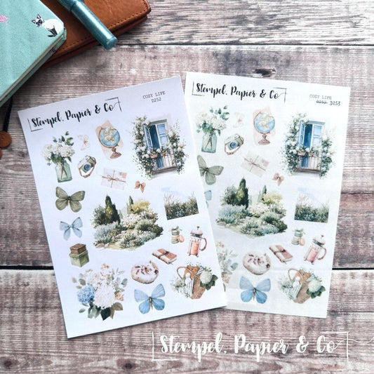 Stickerbogen gemütlicher Sommer, einzeln ablösbare Sticker in der Papiervariante weiß oder transparent matt für Planer, Kalender und mehr