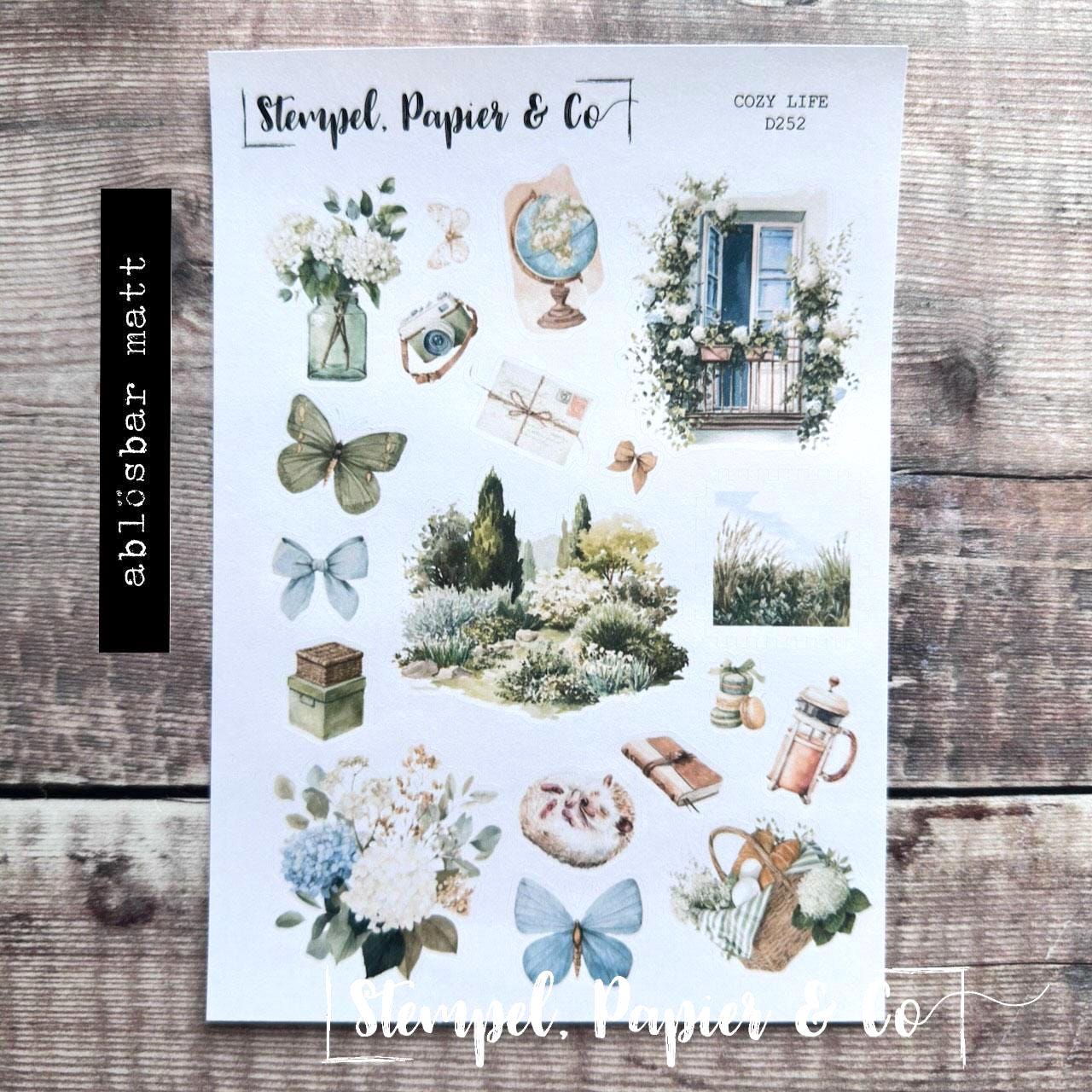 Stickerbogen gemütlicher Sommer, einzeln ablösbare Sticker in der Papiervariante weiß oder transparent matt für Planer, Kalender und mehr