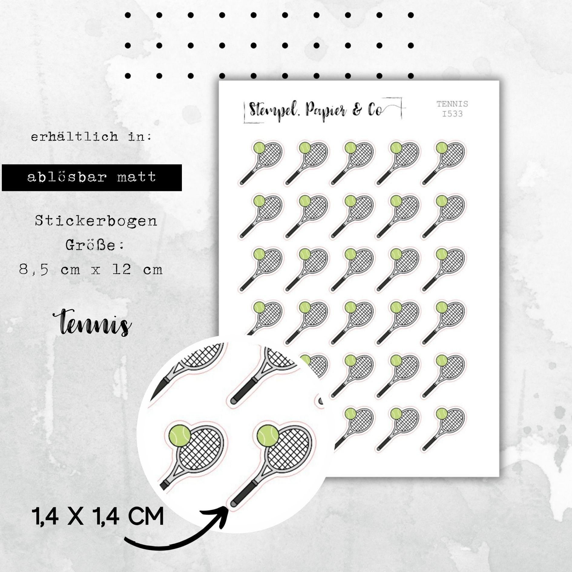 Stickerbogen Tennis, Tennissport - einzeln ablösbare Sticker für Bullet Journal, Planer und Kalender