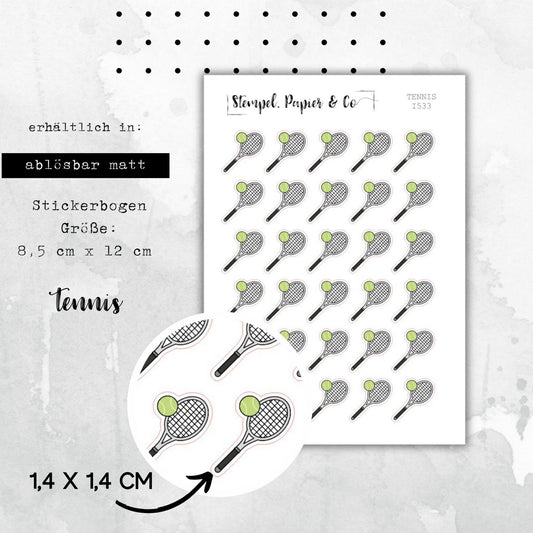 Stickerbogen Tennis, Tennissport - einzeln ablösbare Sticker für Bullet Journal, Planer und Kalender