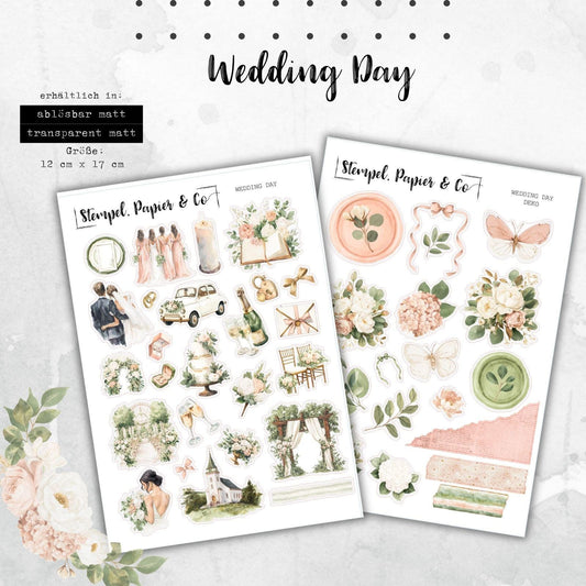 Stickerbogen Hochzeitstag für Planer, Kalender und Bullet Journal, in zwei Varianten sowie als Set in transparent mattt oder weiß matt