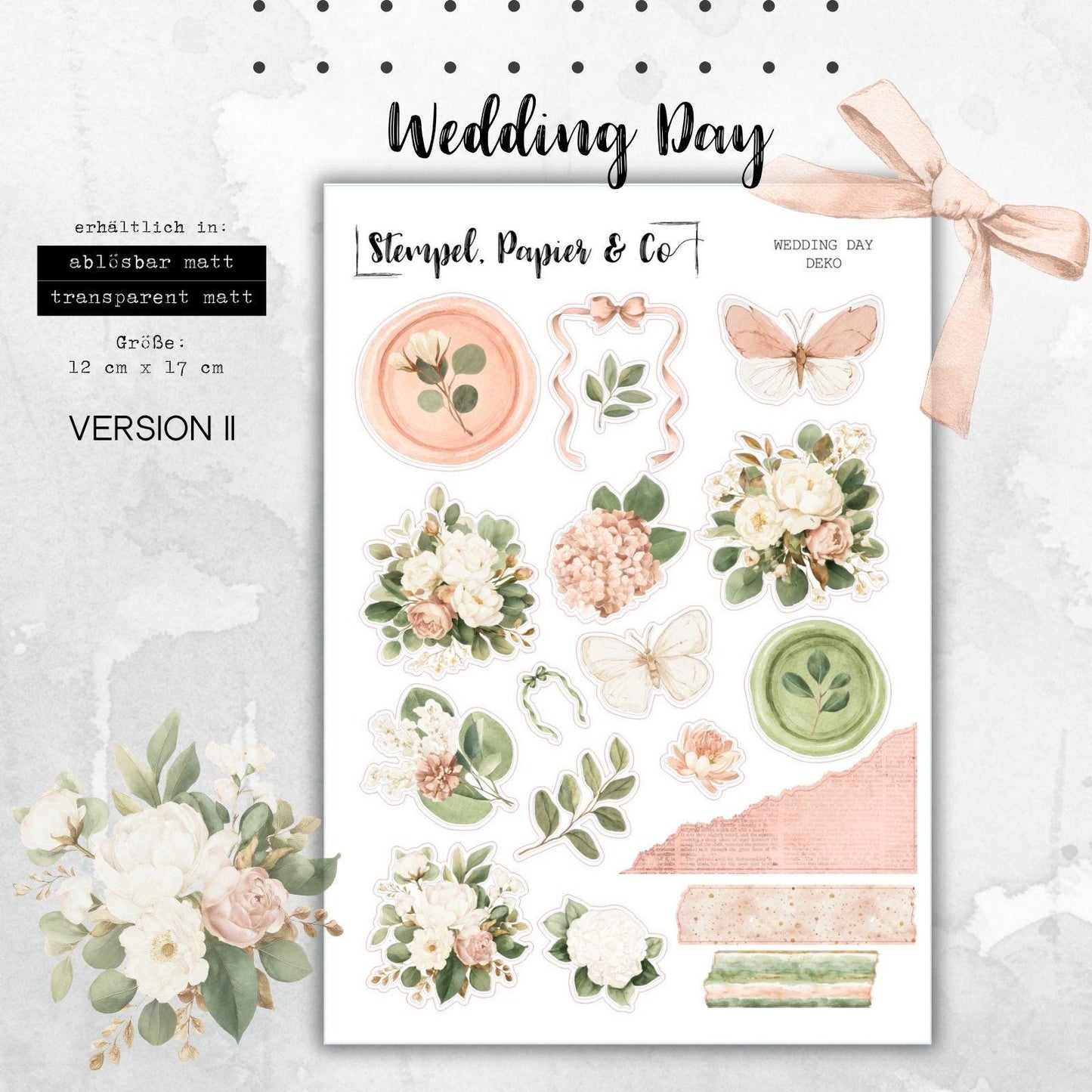Stickerbogen Hochzeitstag für Planer, Kalender und Bullet Journal, in zwei Varianten sowie als Set in transparent mattt oder weiß matt