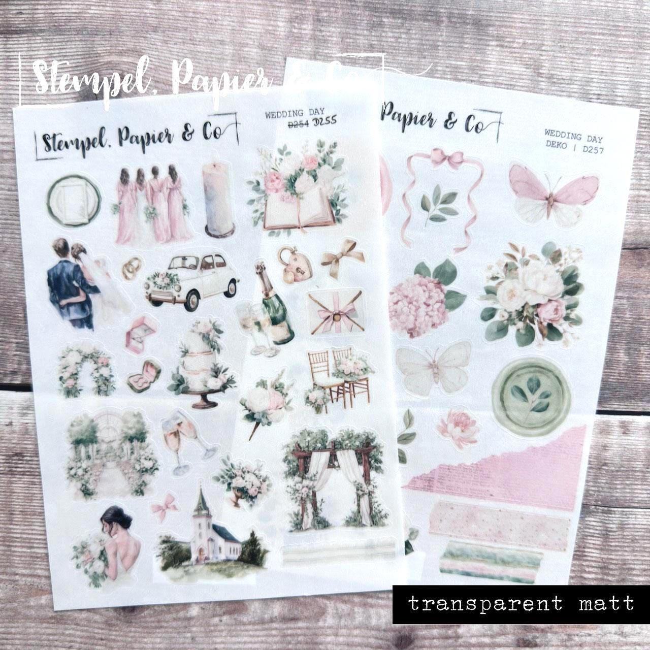 Stickerbogen Hochzeitstag für Planer, Kalender und Bullet Journal, in zwei Varianten sowie als Set in transparent mattt oder weiß matt
