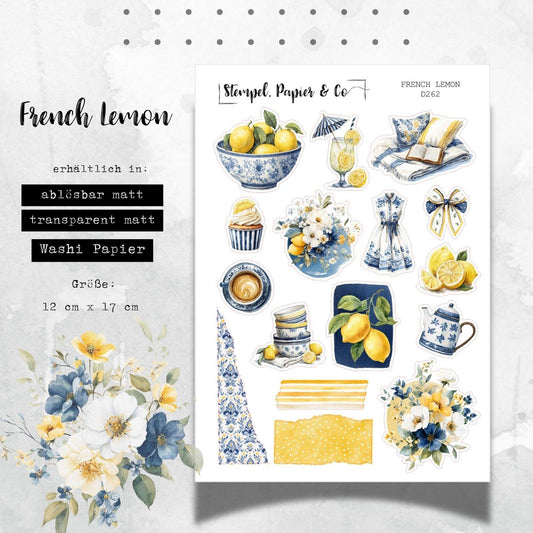 Stickerbogen mit Zitronen-Design, einzeln ablösbare Sticker in der Papiervariante weiß, transparent oder Washi für Kalender oder Planer